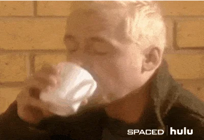 A man realizing how much sugar is in his drink.